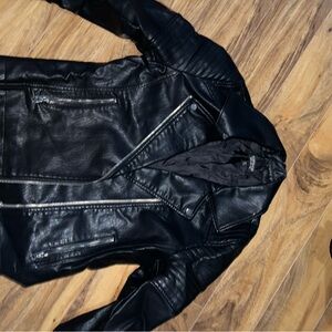 Topshop Black Leather Jacket with Quilted Accents